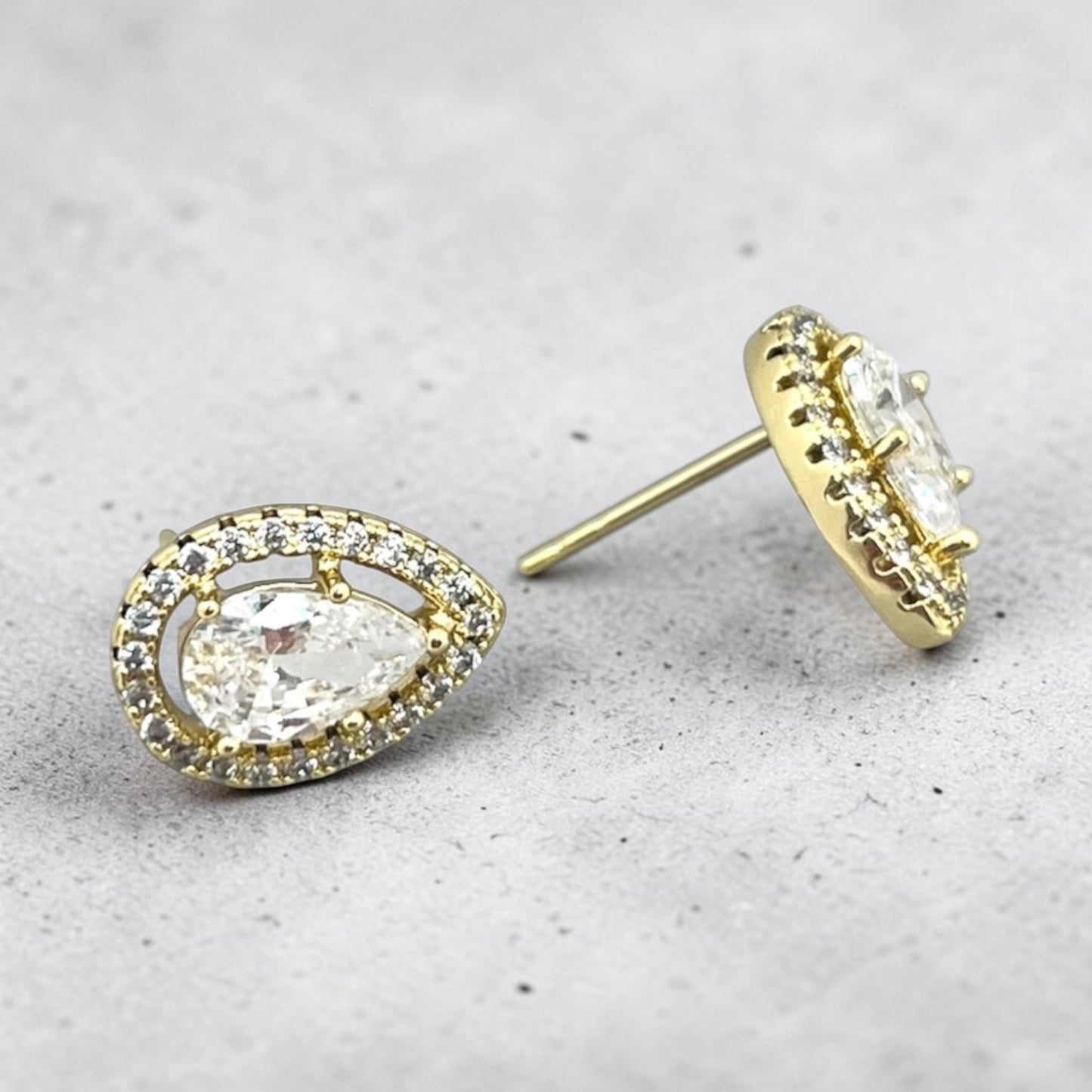 14k Gold Plated Clear Zircon Tear Drop Stud Earrings