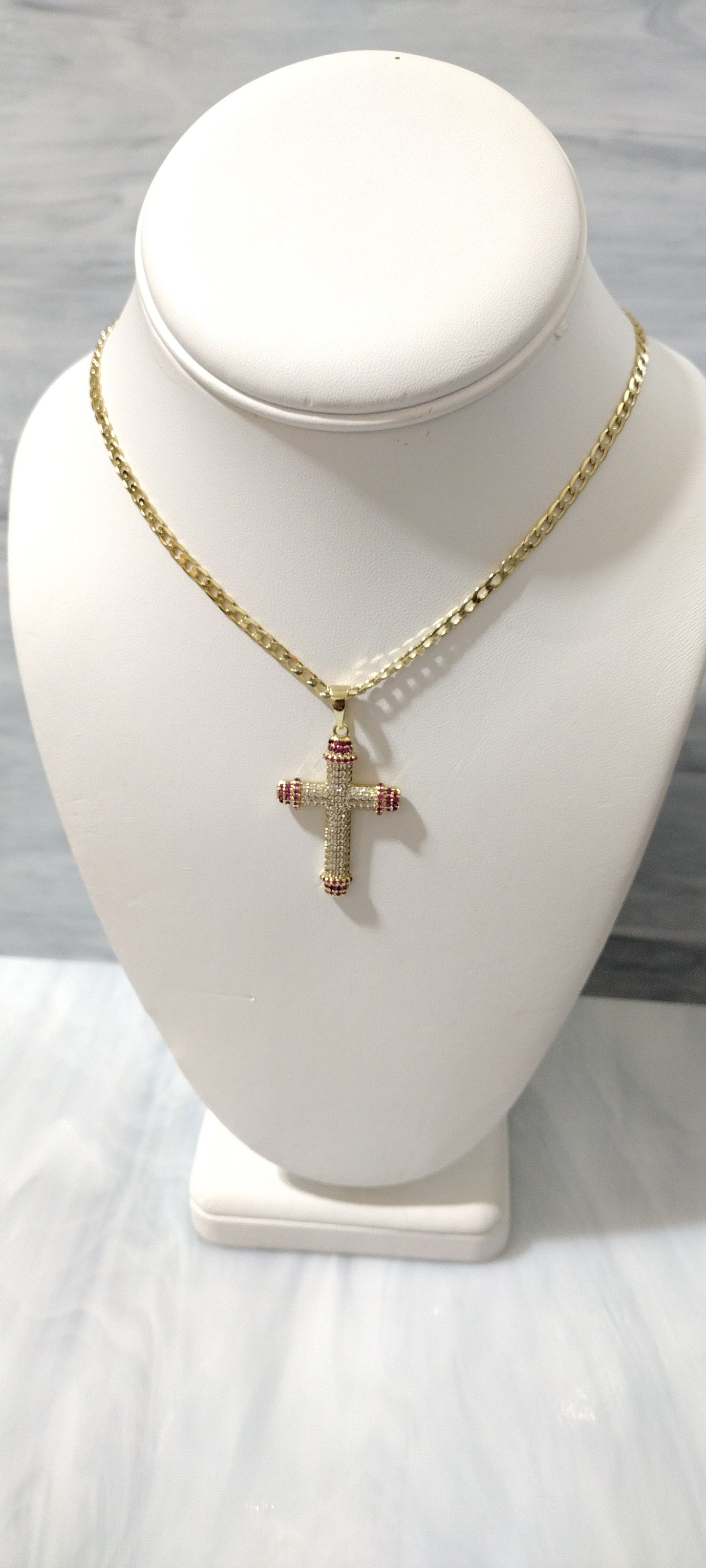 Pink and white Cross With Cuban Link